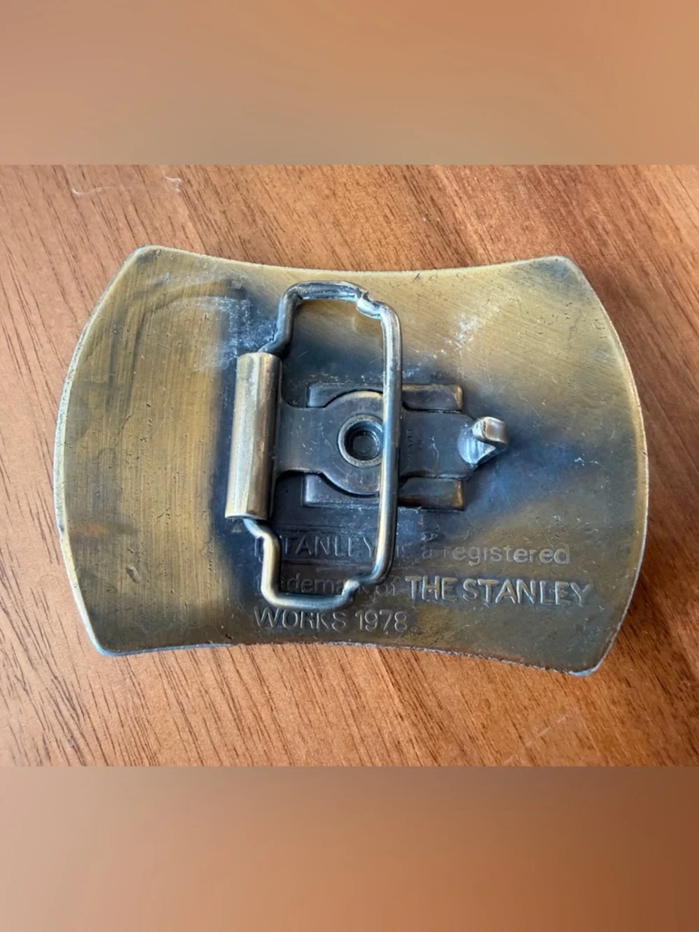 Stanley Brass-Tone Belt Buckle with Dark Patina